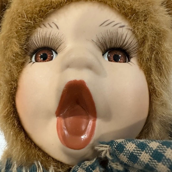 Vintage Oriental  Trading Company Plush Porcelain Baby Doll Bear 9" Surprise Bow - Picture 5 of 8